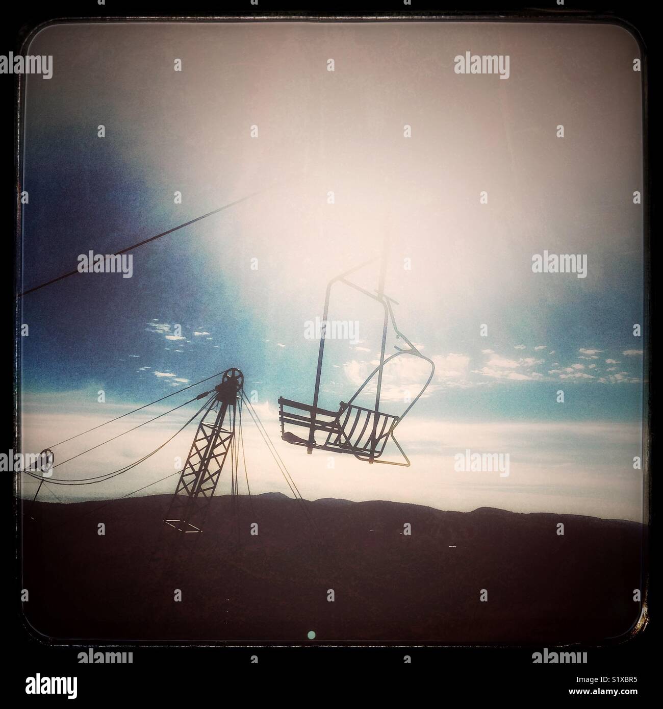 Chairlift under the sun, Vosges, France. - Smartphone Captured Stock Image