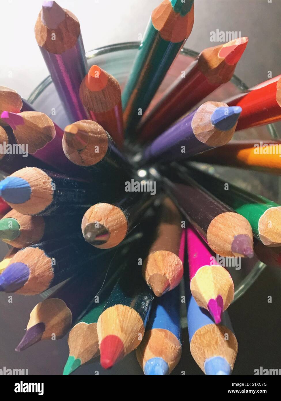 Collection of different colouring pencils. Stock Photo