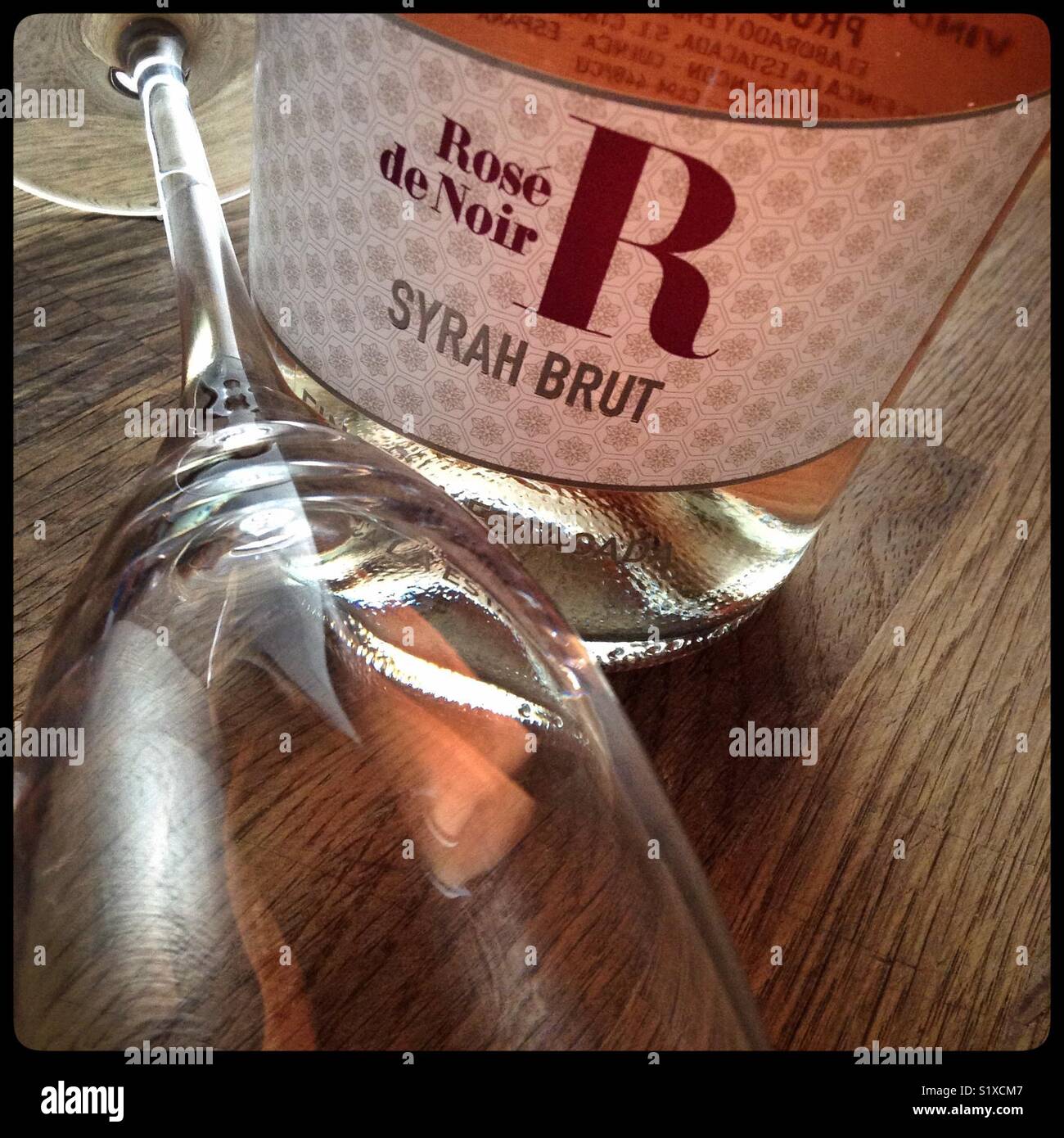 A bottle of Spanish Syrah rosé sparkling wine. Stock Photo