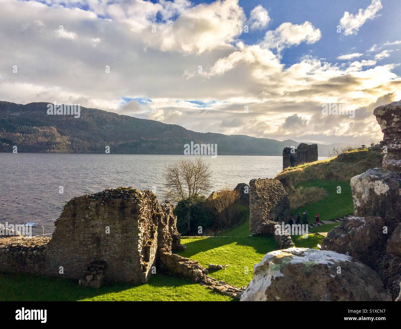 A photo of Urquhart Castle overlooking Loch Ness in Scotland, UK Stock Photo