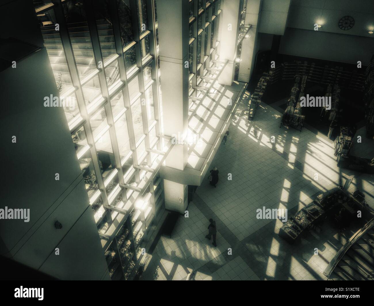 Sunlight streaming through hospital lobby windows - Smartphone Captured Stock Image