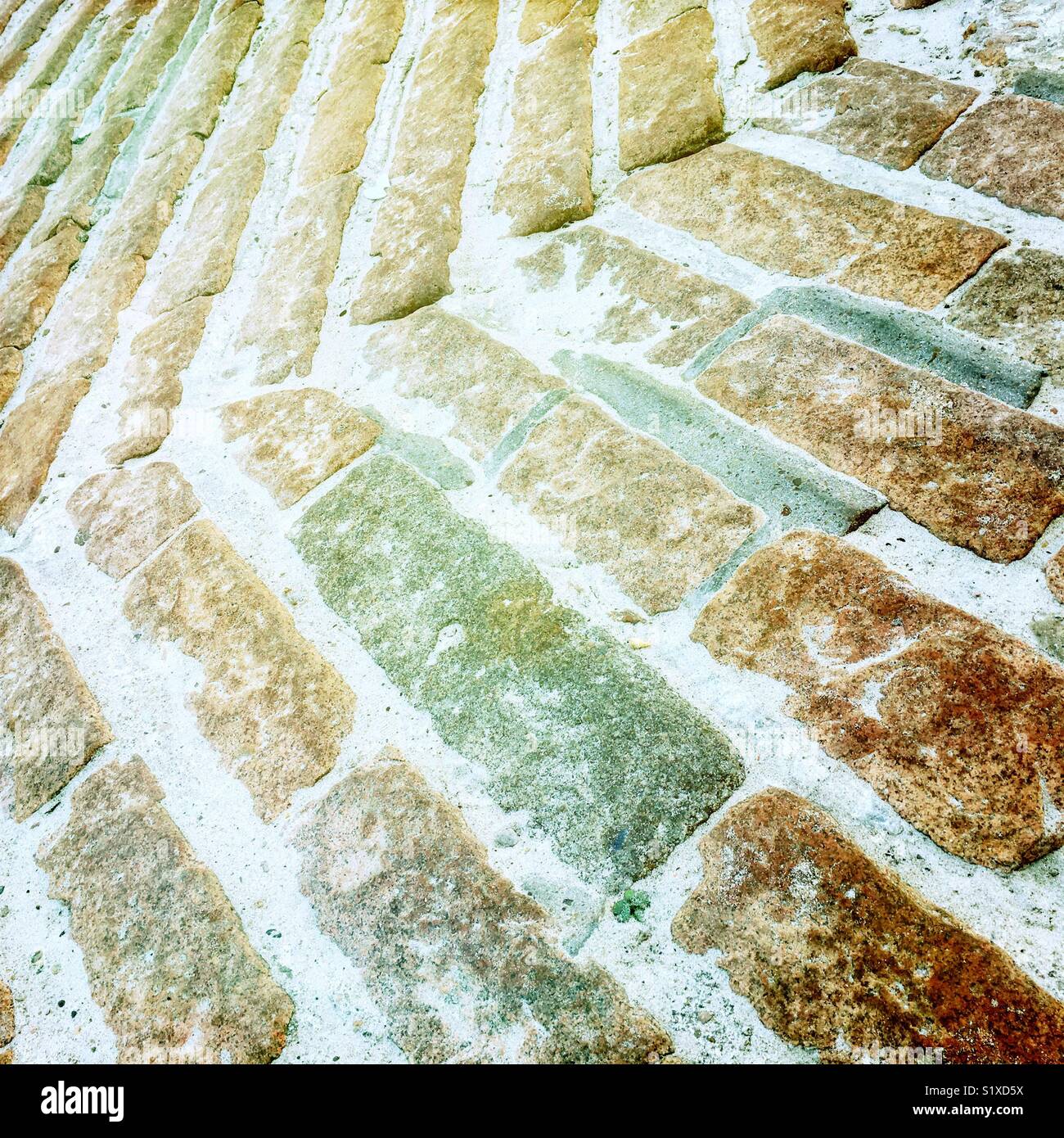 Pavement with a herringbone pattern design - Smartphone Captured Stock Image