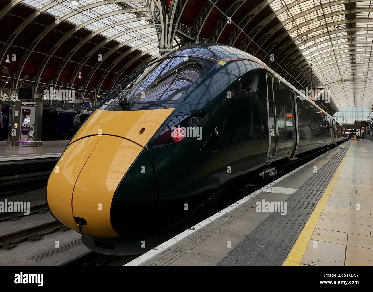 A new Great Western Railway inter-city train (Paddington Station, London, February 2018) - Smartphone Captured Stock Image