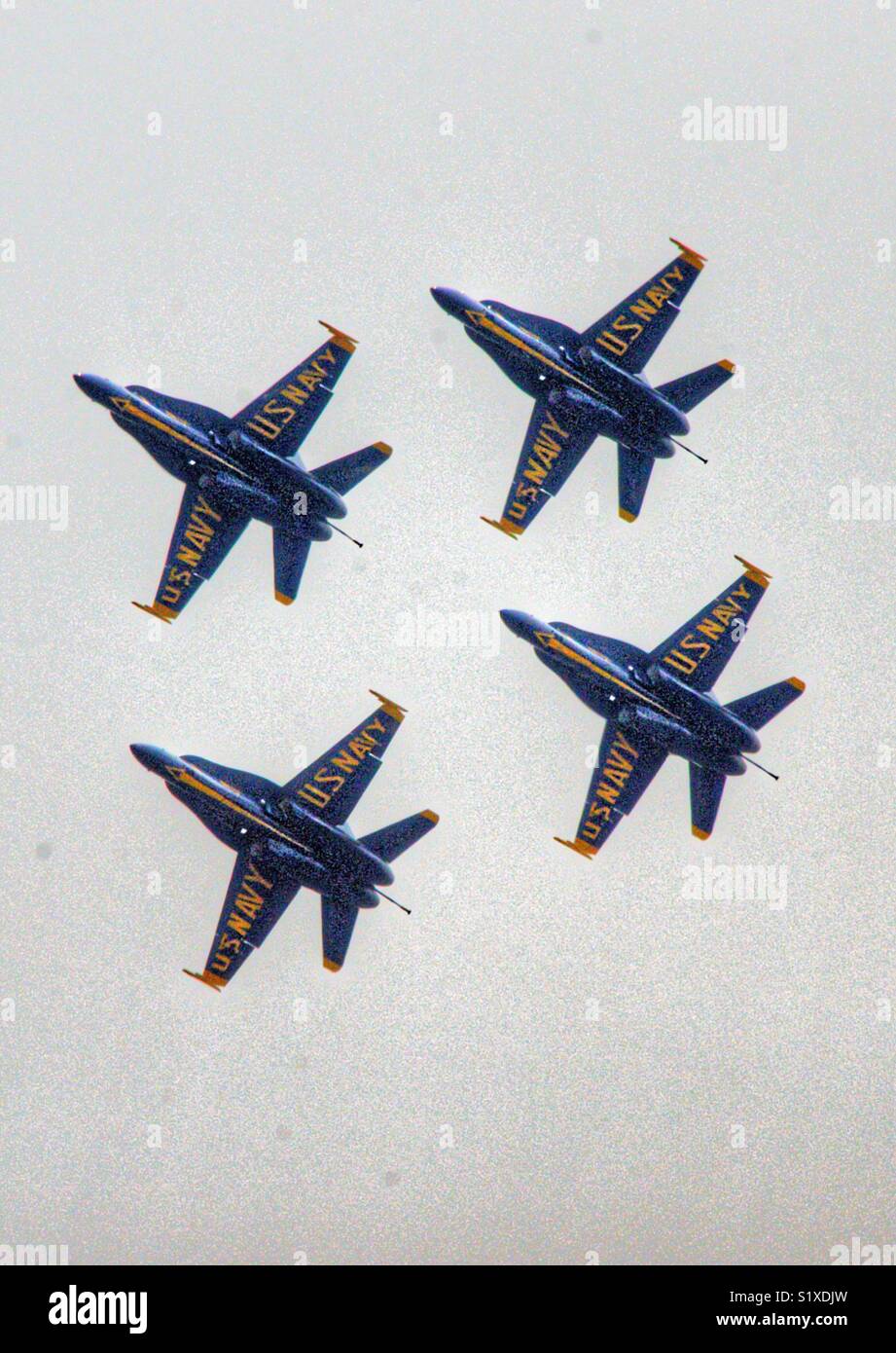 Blue Angels flying in formation over Seattle Washington Stock Photo