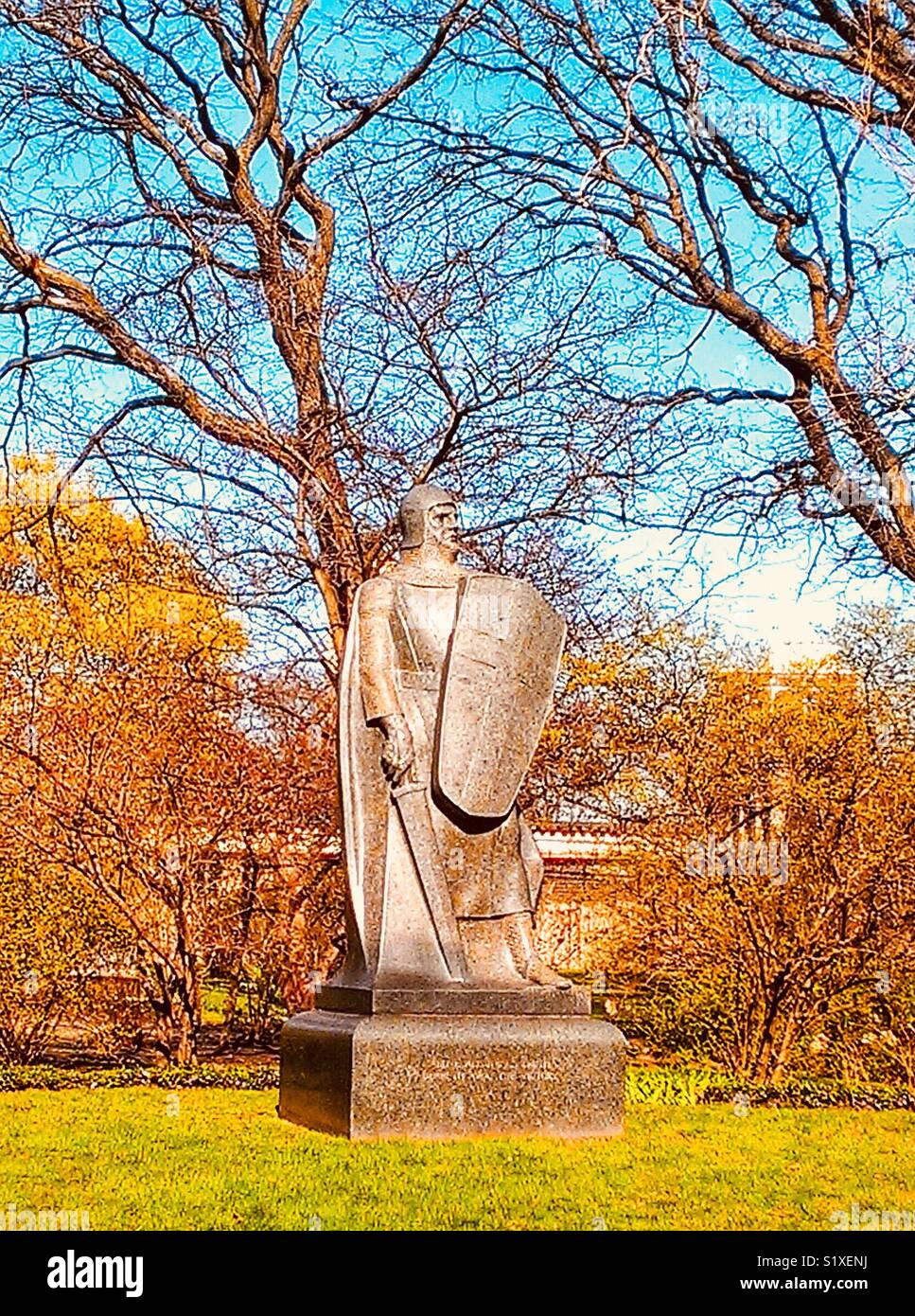 The Crusader, aka Victor Lawson Monument, by Lorado Taft, Graceland Cemetery, Chicago, Ill - Smartphone Captured Stock Image