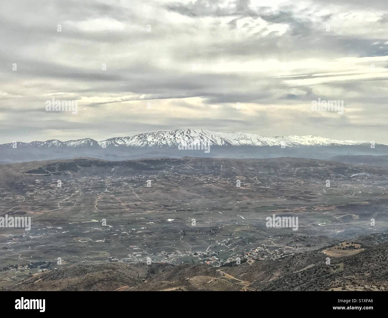 Over looking Bekaa Valley in winter from Maasir el Chouf reserve- Lebanon Middle East - Smartphone Captured Stock Image
