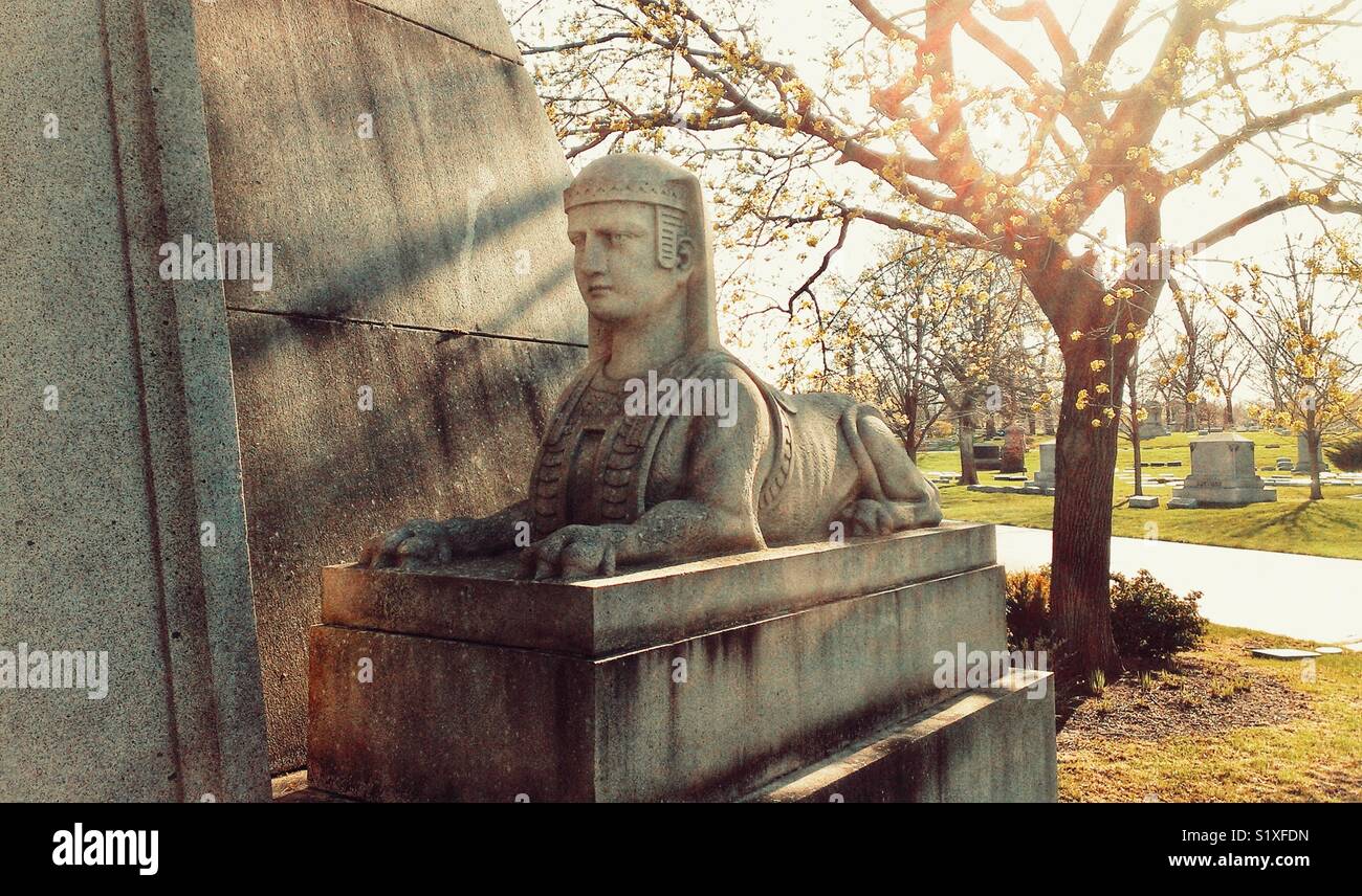 Sphinx, Schoenhofen Pyramid Mausoleum, Graceland Cemetery , Chicago, Ill - Smartphone Captured Stock Image