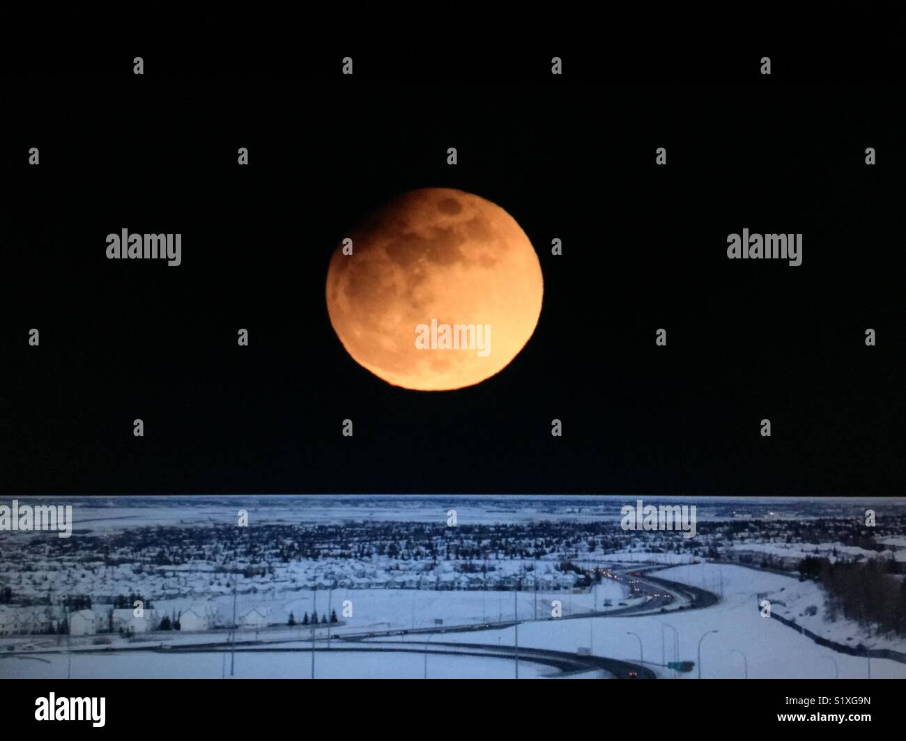 Harvest moon over Calgary, Alberta, Canada Stock Photo Alamy