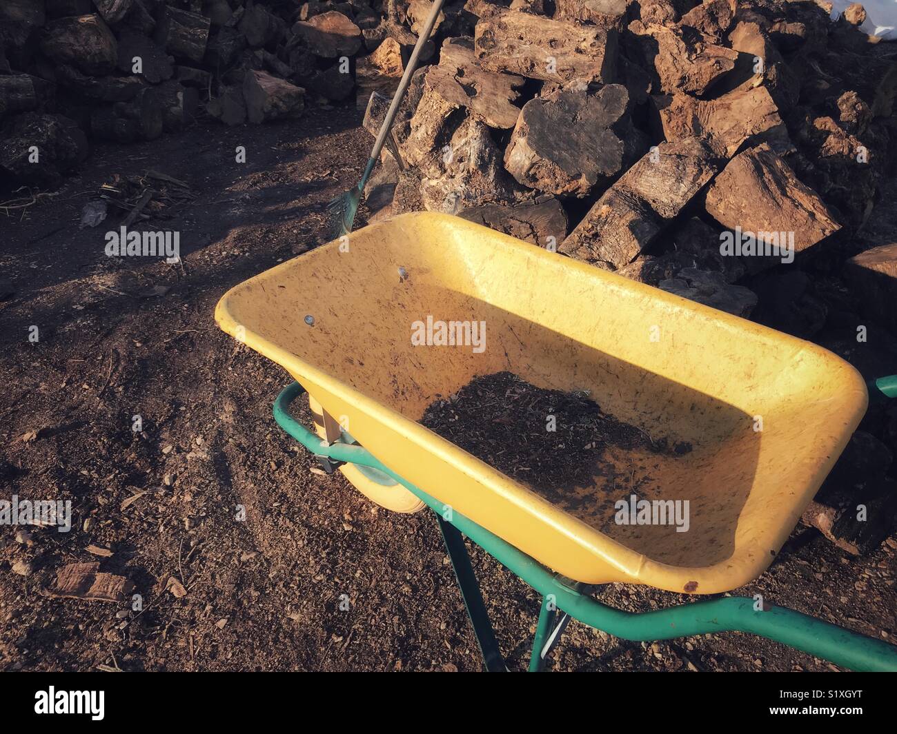 Wheelbarrow and woodpile - Smartphone Captured Stock Image