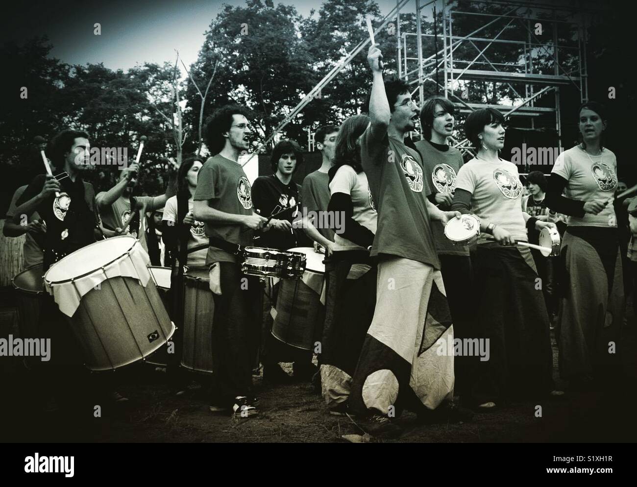 Portrait of a batucada band at a festival in France - Smartphone Captured Stock Image