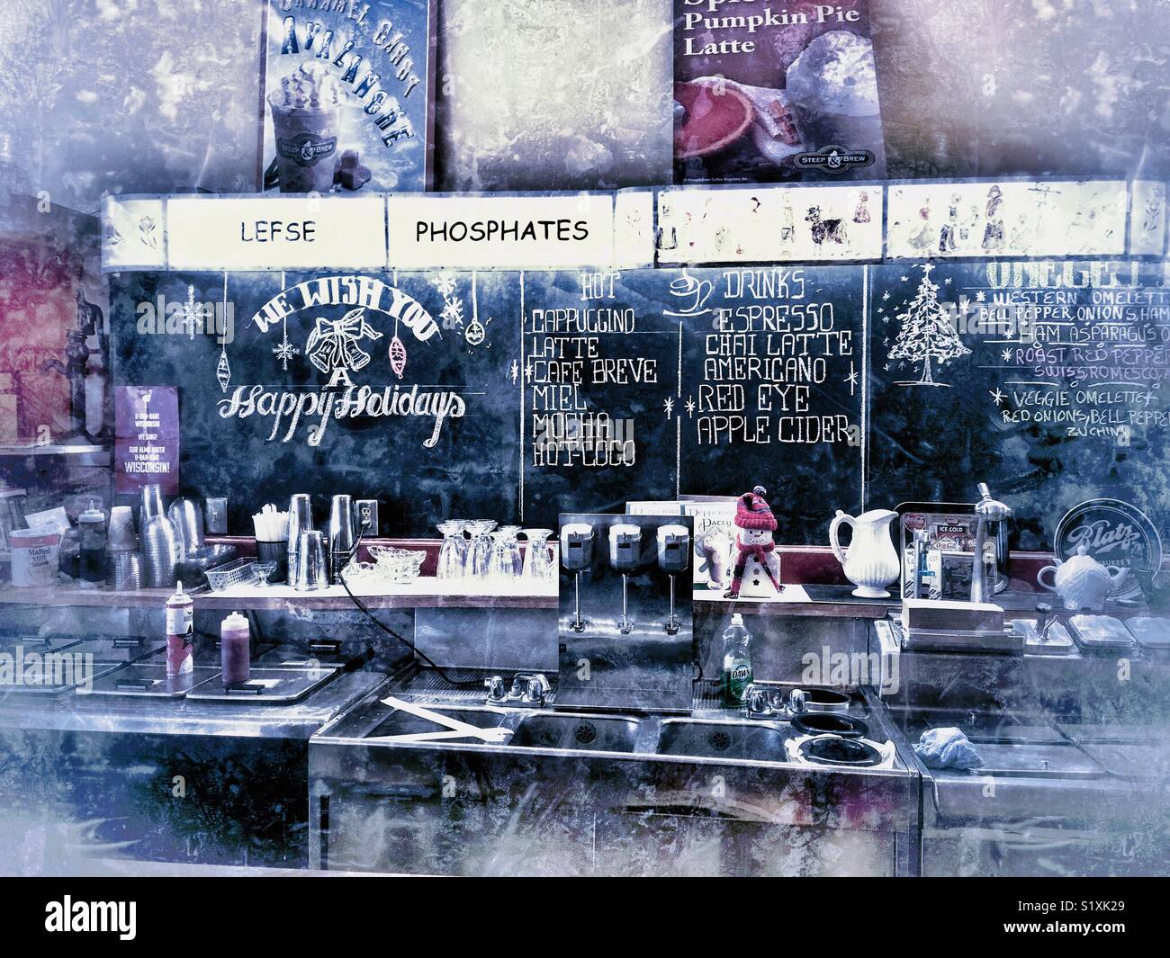 Behind the counter of Schubert’s Downtown Restaurant, Mount Horeb, WI - Smartphone Captured Stock Image