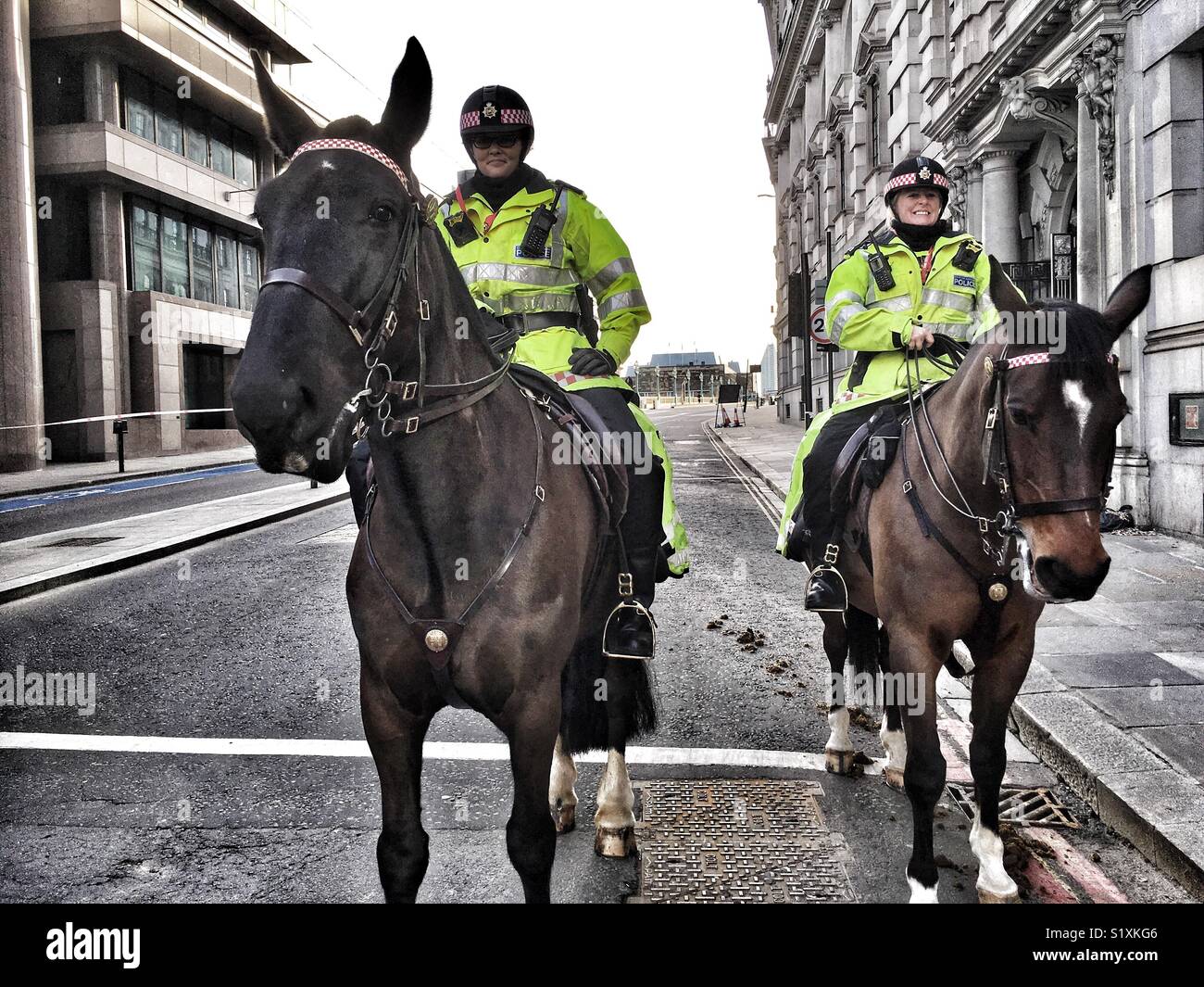 Police on police horses in central London, England - Smartphone Captured Stock Image