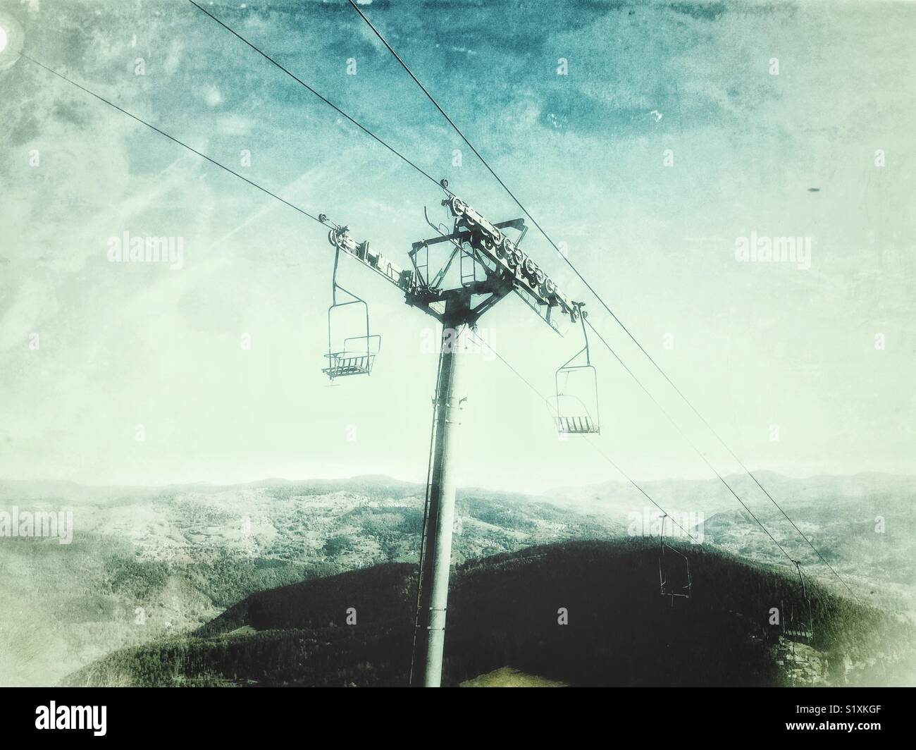 Chairlifts in the Vosges mountains, France. - Smartphone Captured Stock Image