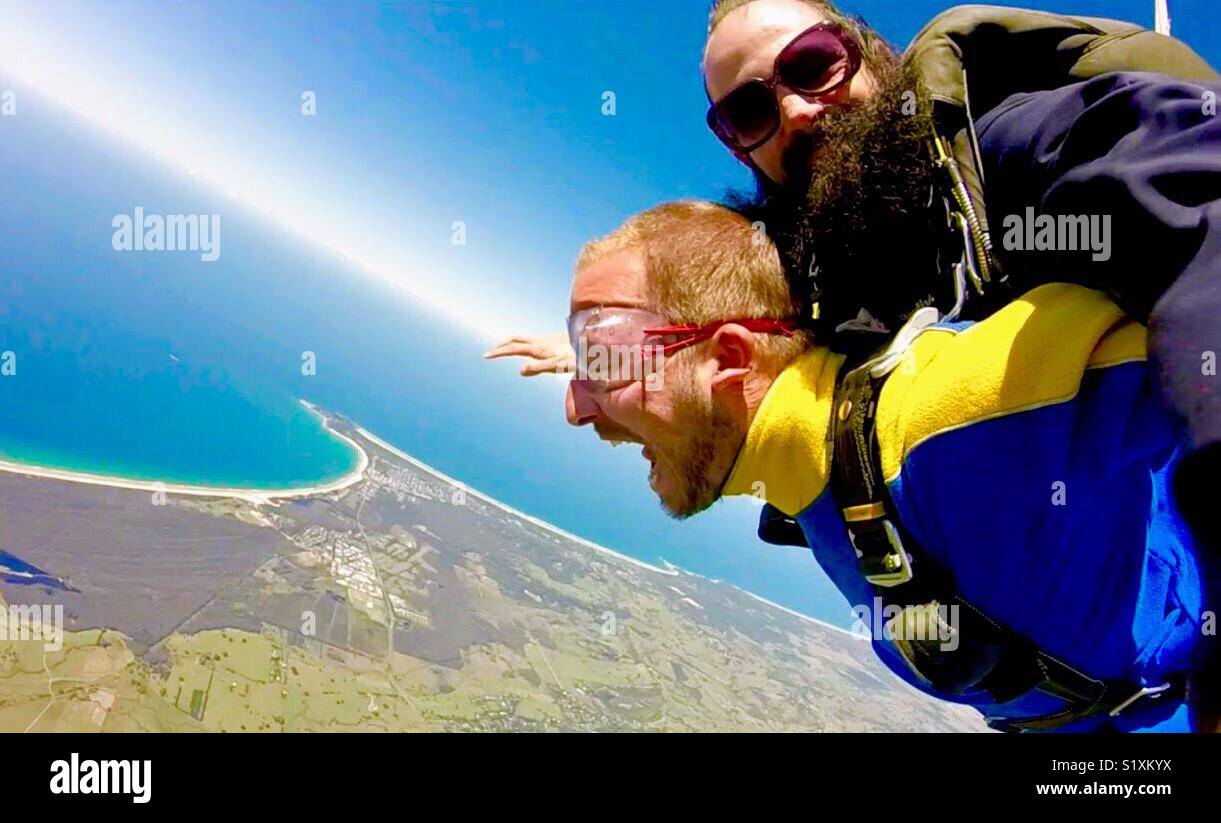 The thrill of skydiving in Byron Bay, Australia Stock Photo