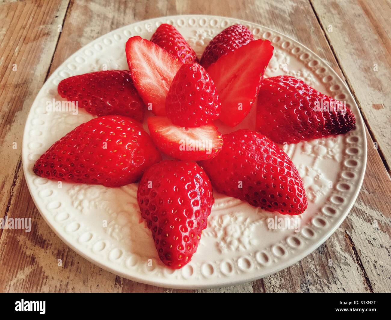Strawberries on a plate, ready to eat - Smartphone Captured Stock Image