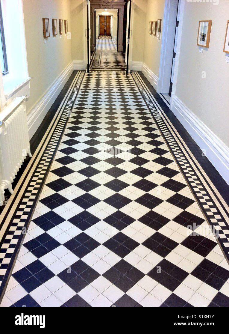 Black and white tiles, Stoke Town Hall Stock Photo Alamy