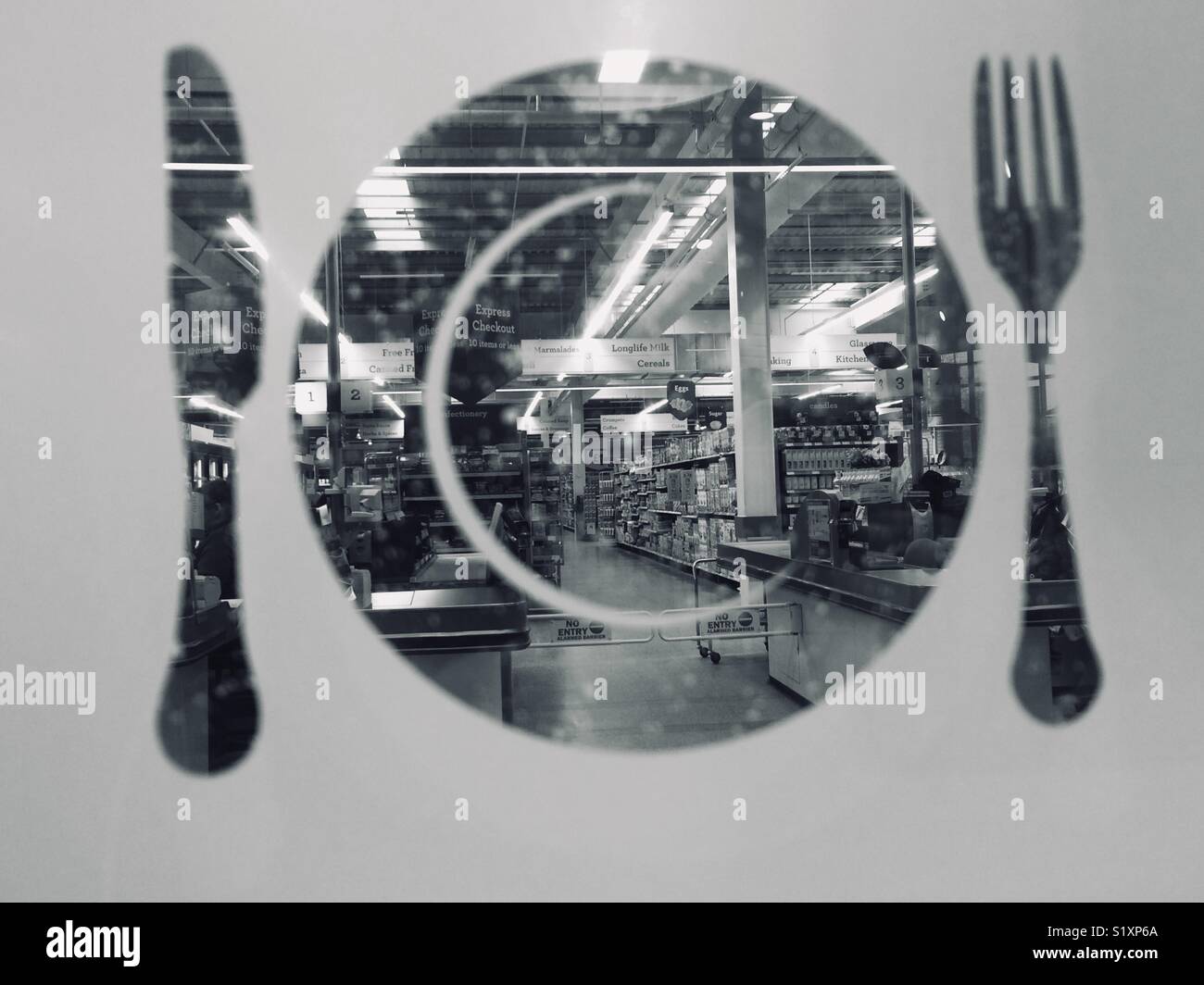 Morrison’s supermarket cafe design plate and cutlery - Smartphone Captured Stock Image