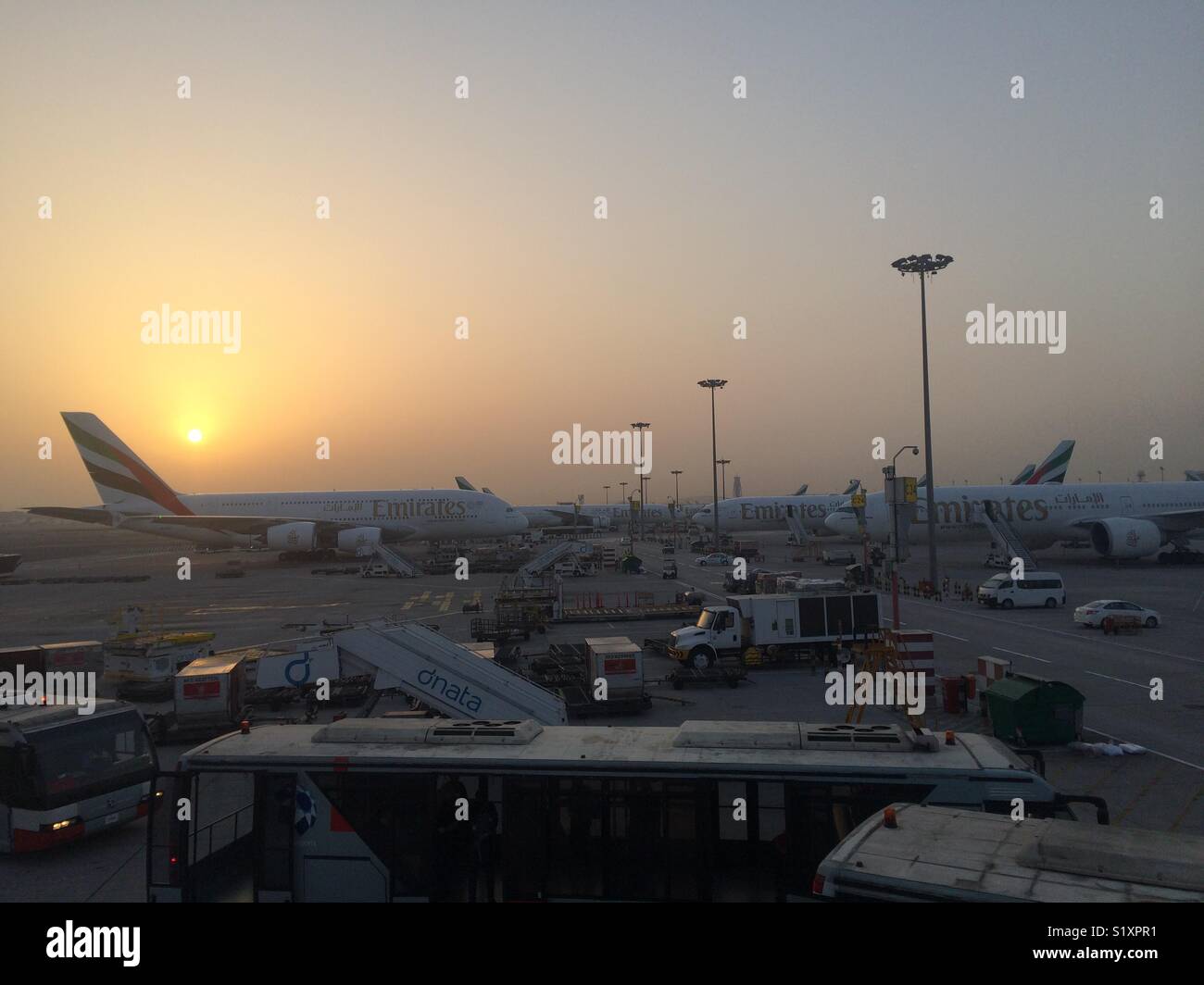 Emirates airplanes in Dubai airport Stock Photo