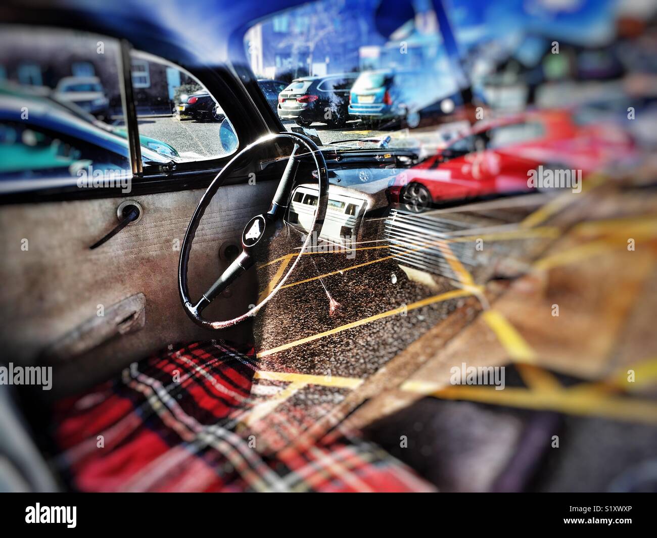 Interior of a Ford V8 Deluxe vintage car - Smartphone Captured Stock Image
