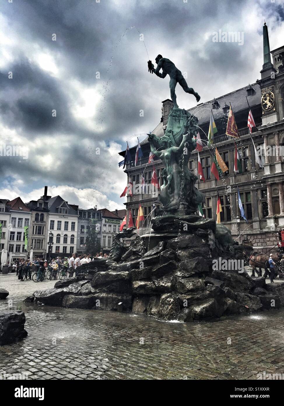 Fountain in Antwerpen, Belgium. Stock Photo