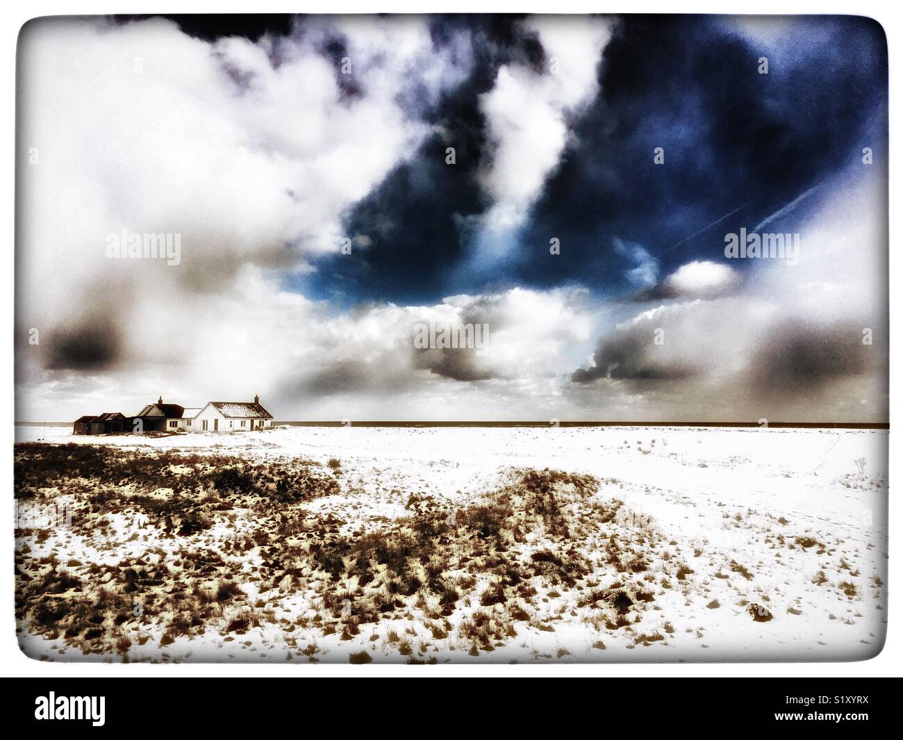 Suffolk coast in snow - Smartphone Captured Stock Image