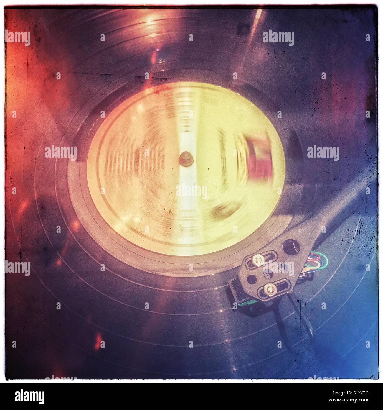 Retro vinyl LP record playing on turntable Stock Photo Alamy