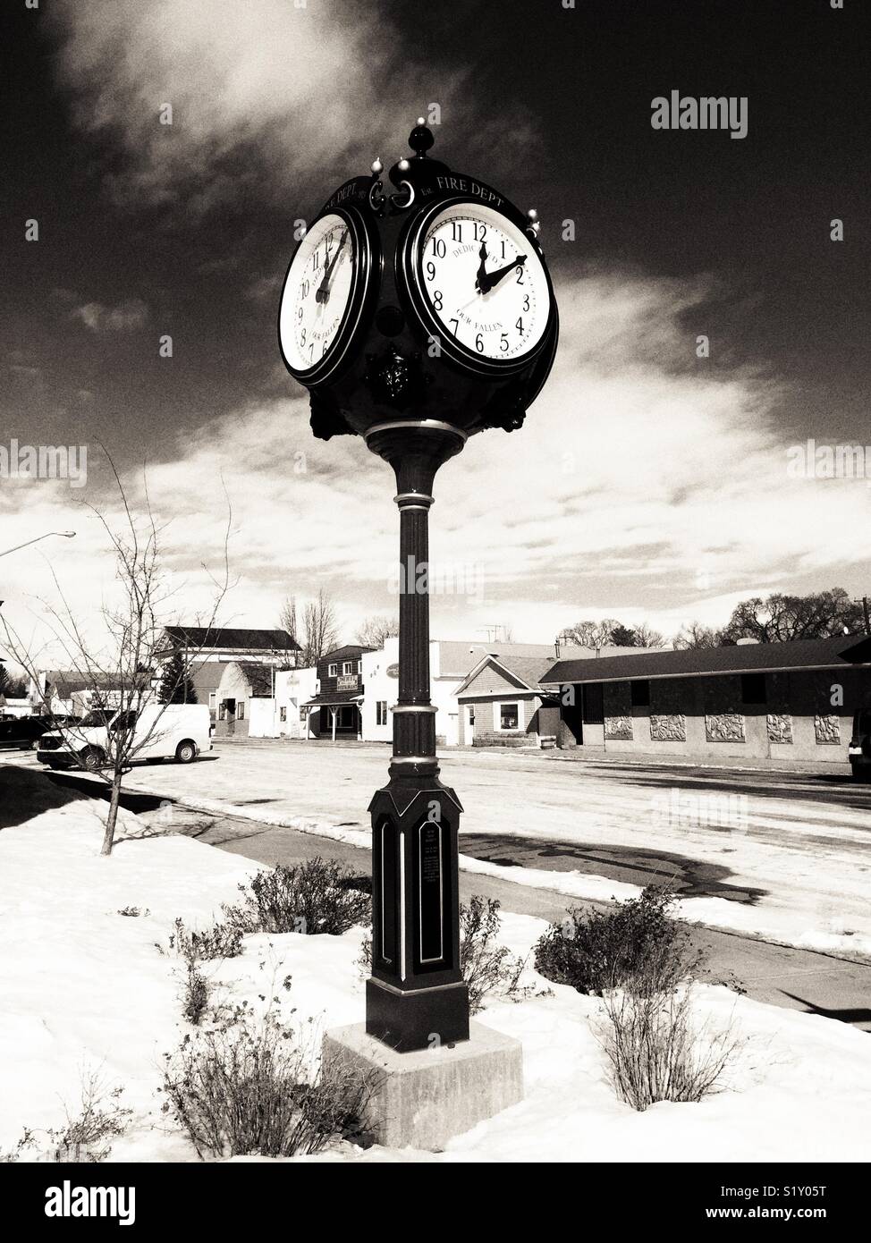 Memorial clock at street corner - Smartphone Captured Stock Image