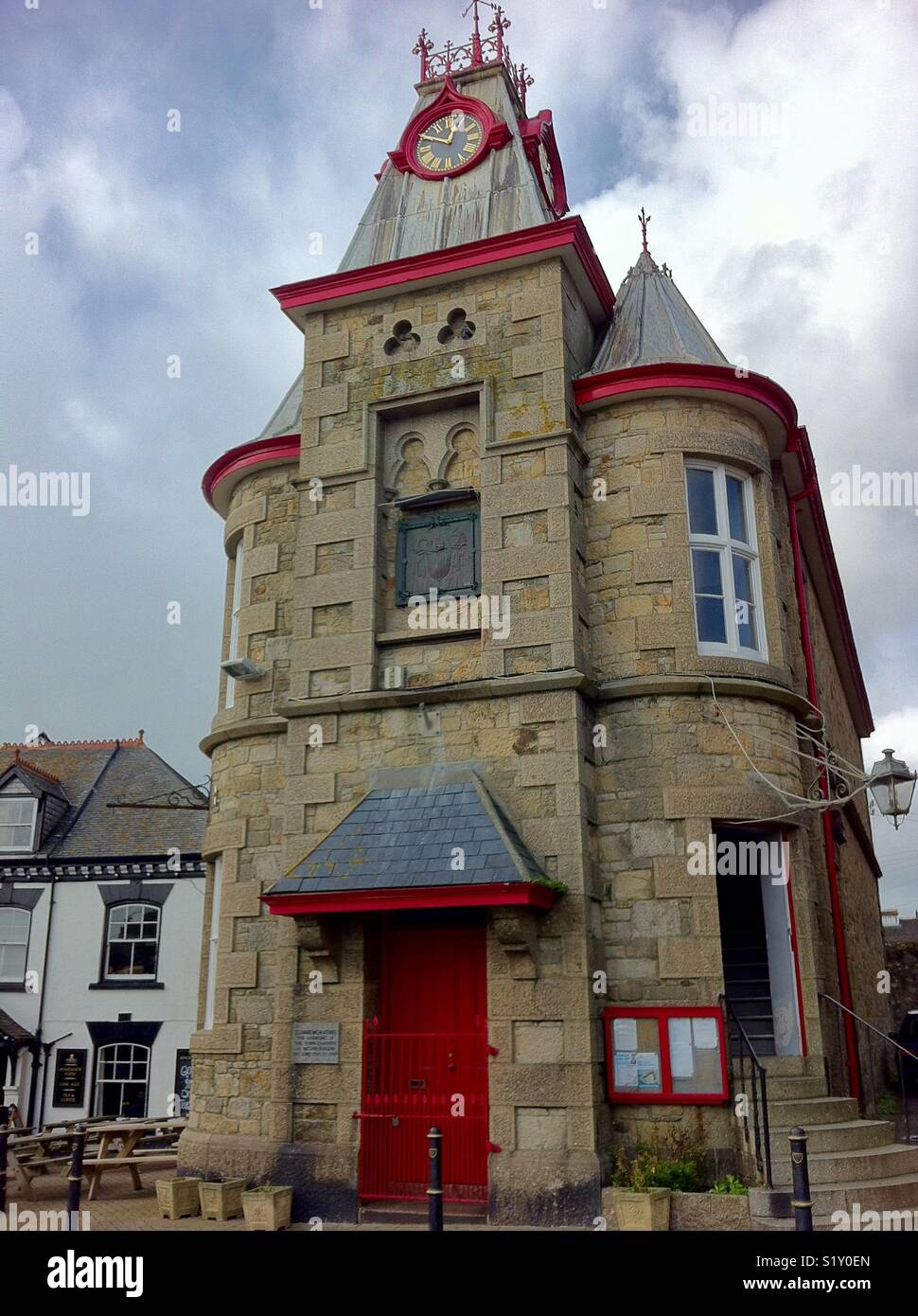 The Town Hall, Market Place, Marazion, Cornwall. Built 1871 - Smartphone Captured Stock Image