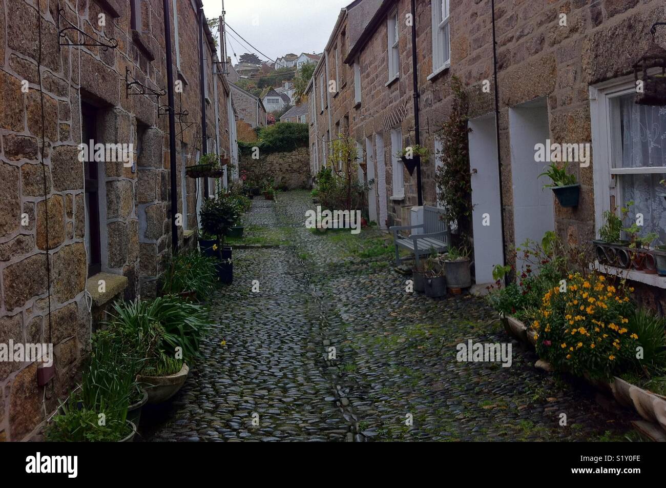 Fisherman cottages in the backstreets of Newlyn, Cornwall, also home of the artists colony, the Newlyn School Stock Photo