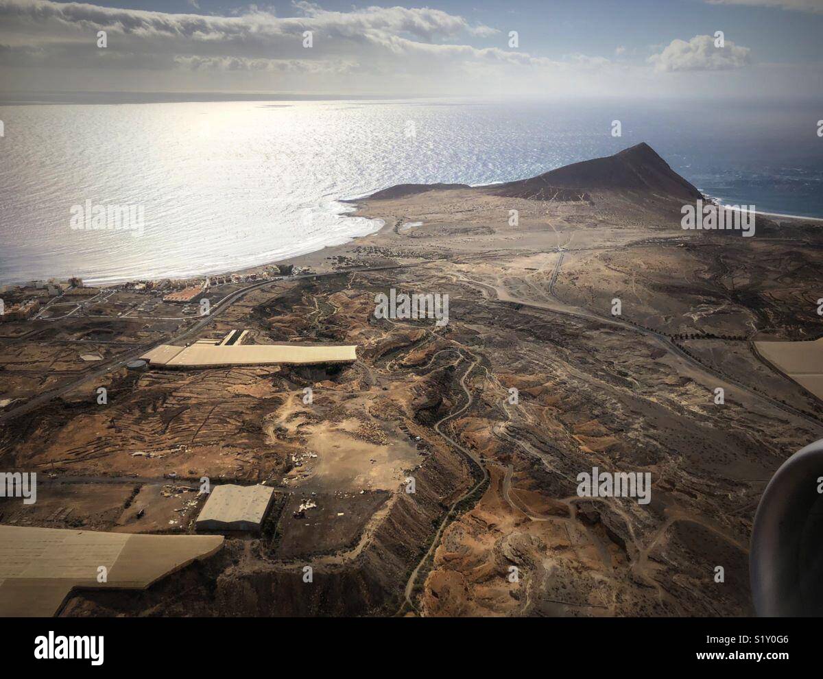 Tenerife as seen from plane window - Smartphone Captured Stock Image