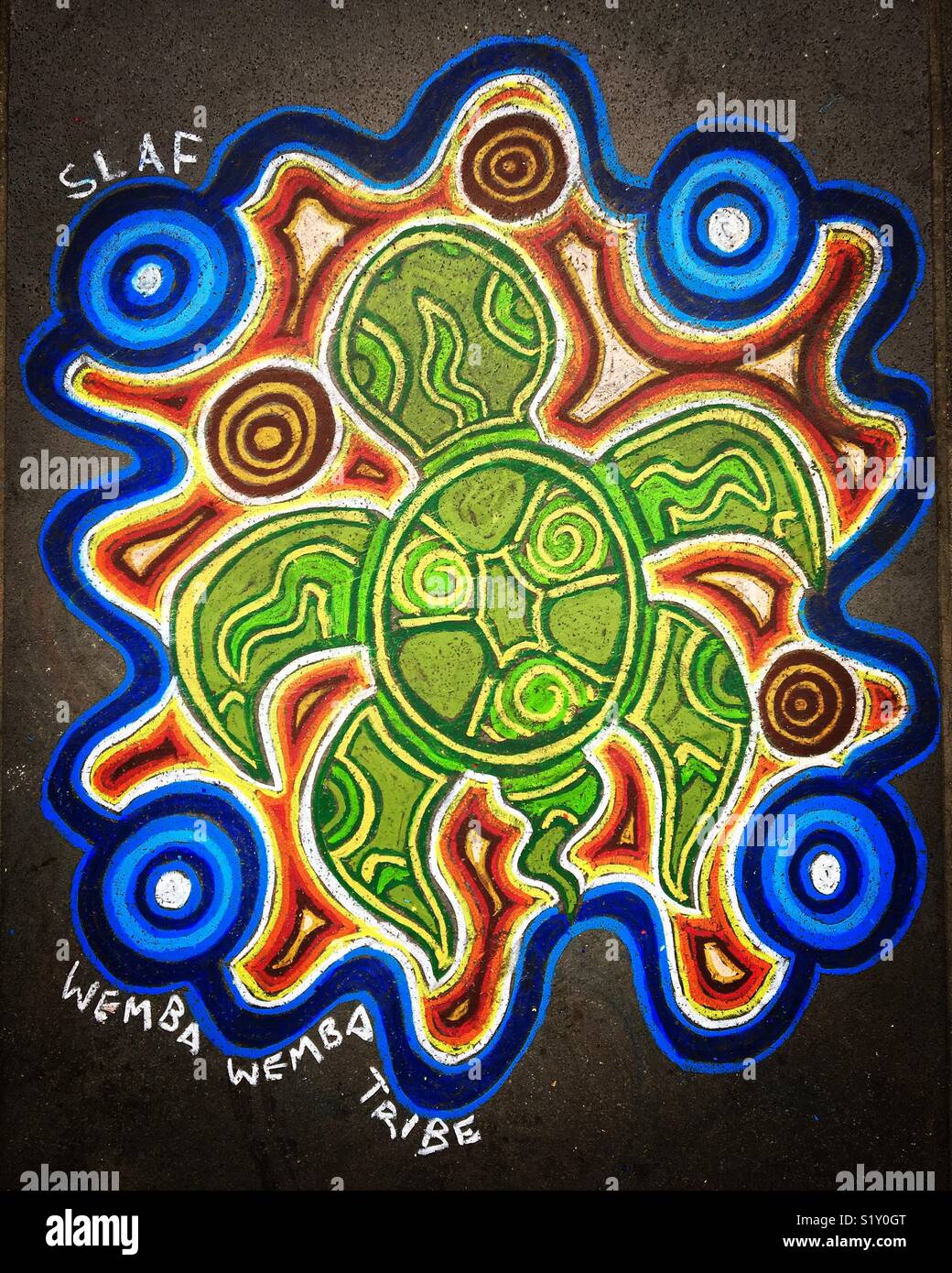 aboriginal indigenous australian chalk art or turtle on sidewalk S1Y0GT
