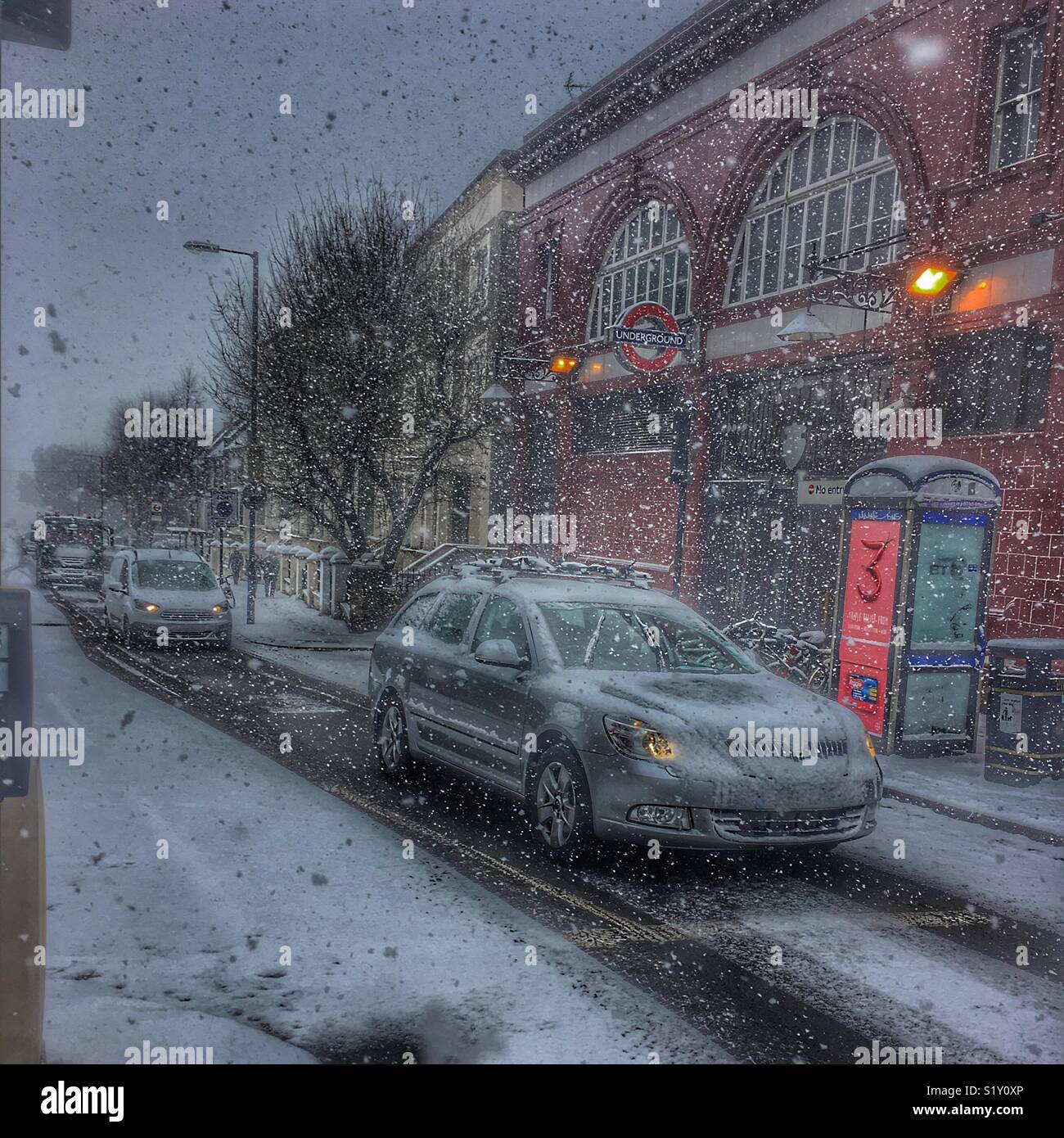 Beast from the East. Blizzard snow conditions in Tufnell Park , London, 28 February 2018 - Smartphone Captured Stock Image