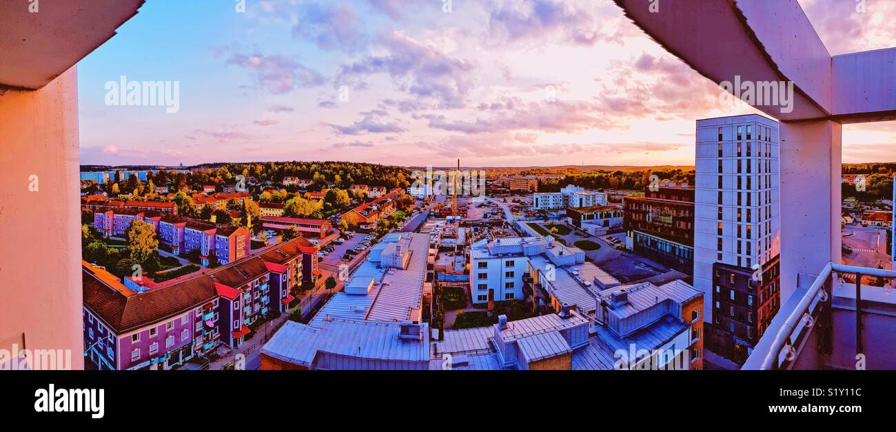 Dusk panorama from terrace, Upplands Vasby, Stockholm, Sweden, Scandinavia Stock Photo