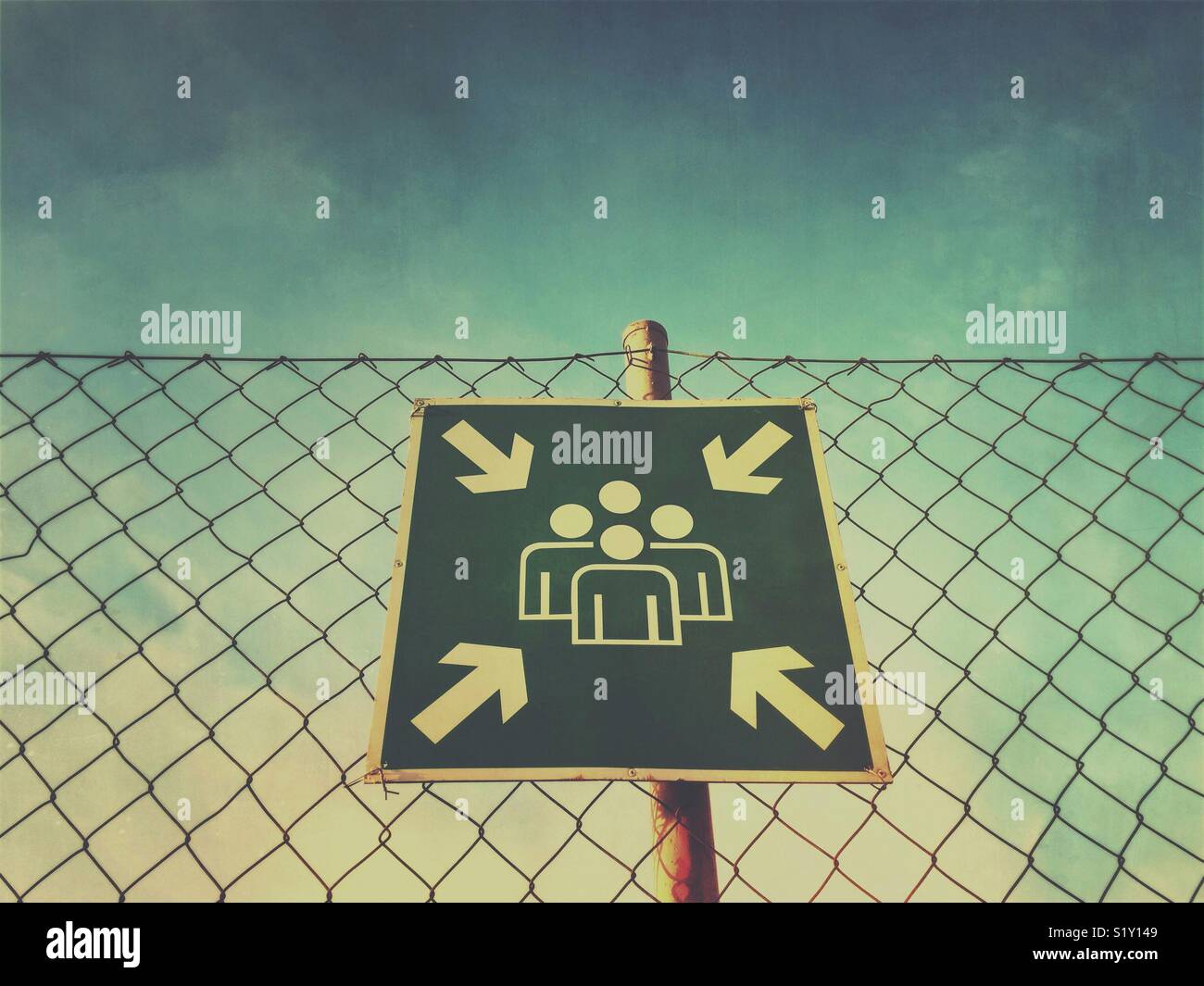 Assembly point sign - Smartphone Captured Stock Image