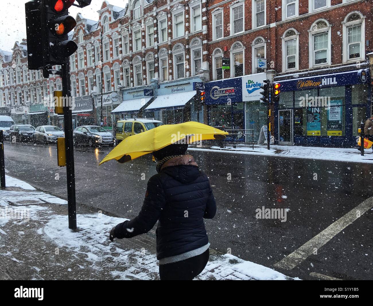 Muswell Hill in the snow on Wednesday February 28 2018 - Smartphone Captured Stock Image