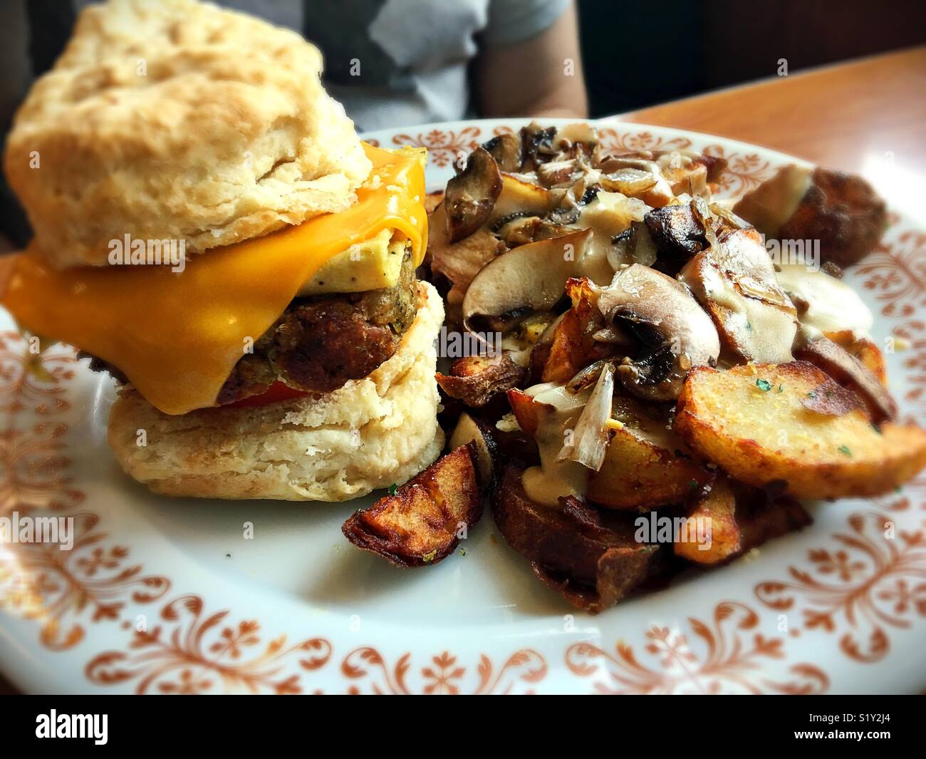 A vegan breakfast sandwich and potatoes at Cornbread Cafe in Eugene