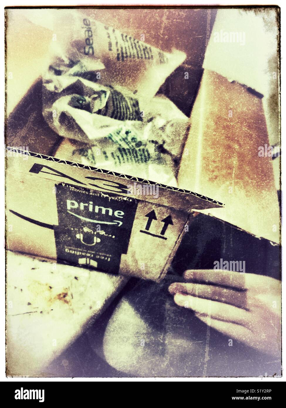 Amazon prime box, heavy use of filters. - Smartphone Captured Stock Image