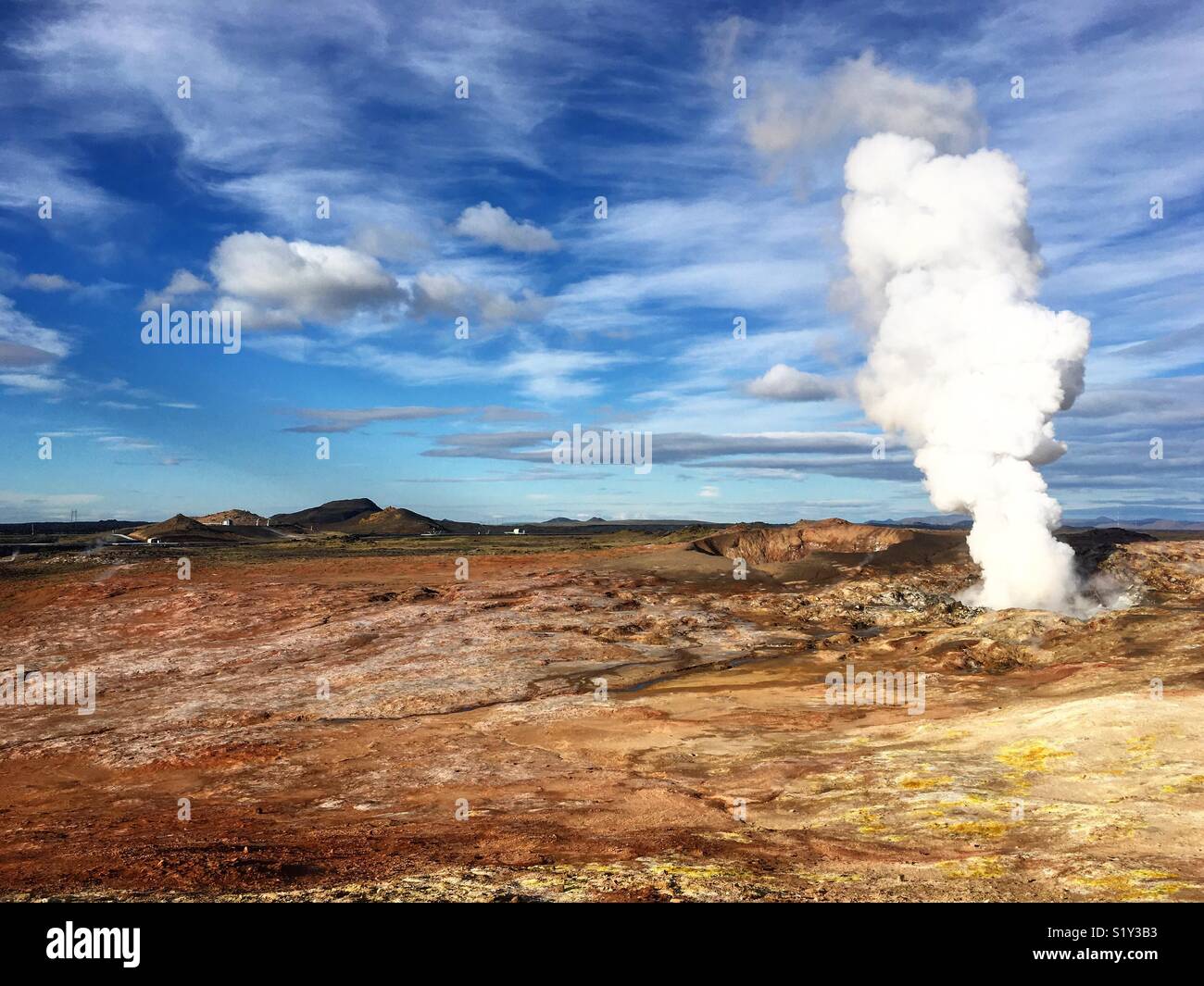 Steam coming out of the ground in Iceland Stock Photo