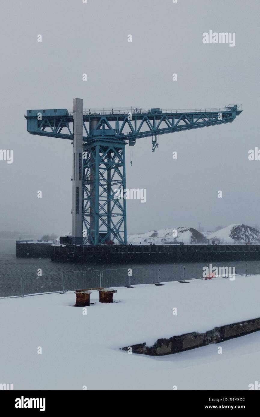 Titan Crane at Queens Quay Clydebank in the snow. - Smartphone Captured Stock Image