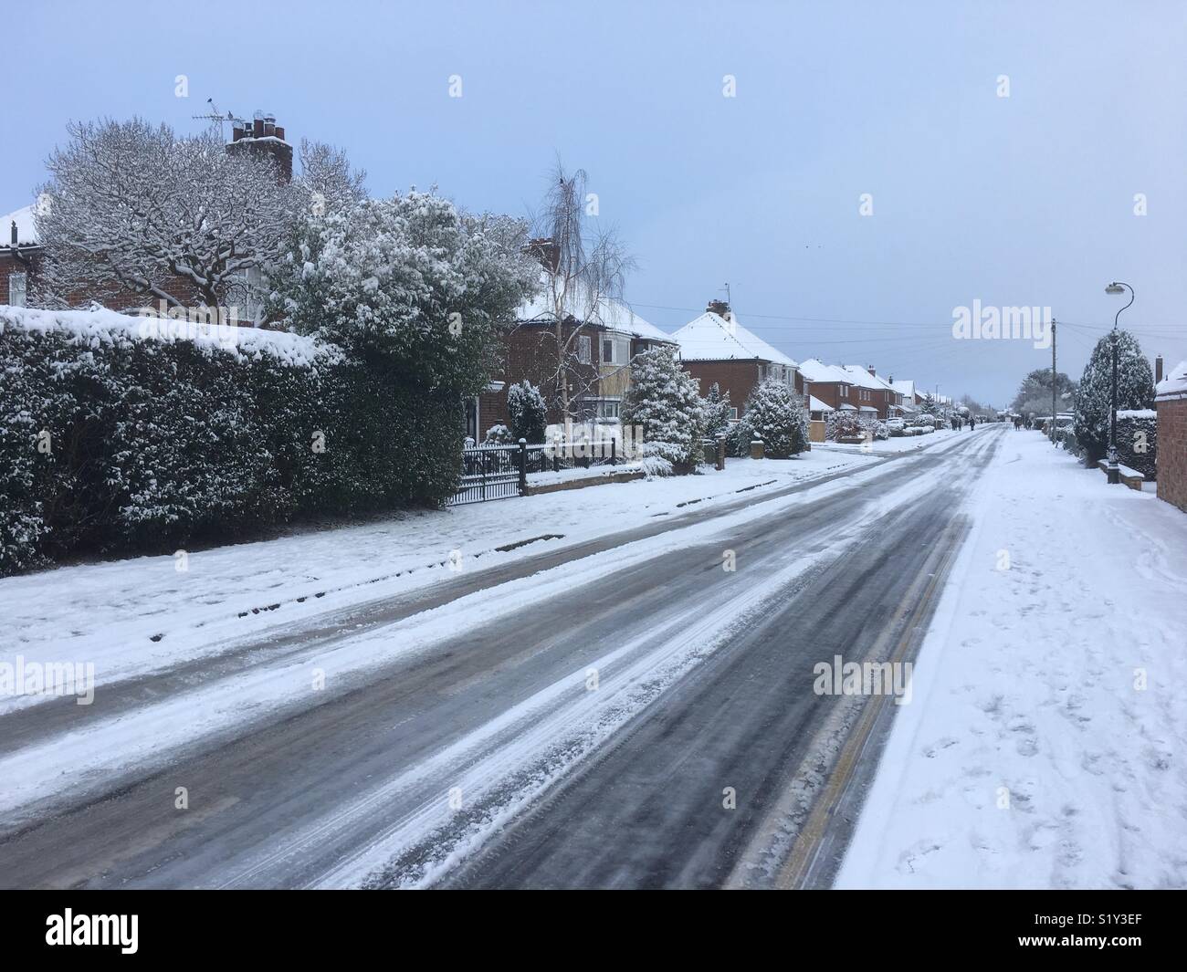 Snow on Racecourse Lane, Northallerton, England, UK. 27 February 2018 - Smartphone Captured Stock Image