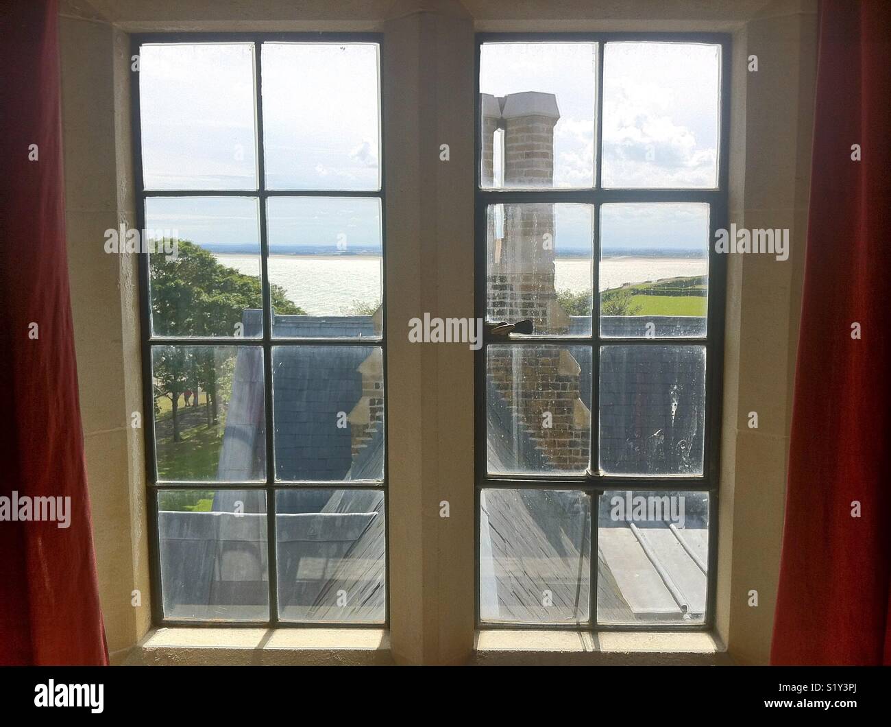 Room with a view of the sea, the tower room, in the Grange, Ramsgate, built by the Gothic architect Augustus Pugin as his family home Stock Photo