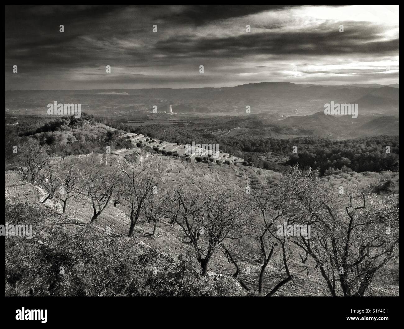 A view across La Ribera d'Ebre towards the mountain of Montsant, Catalonia, Spain. - Smartphone Captured Stock Image