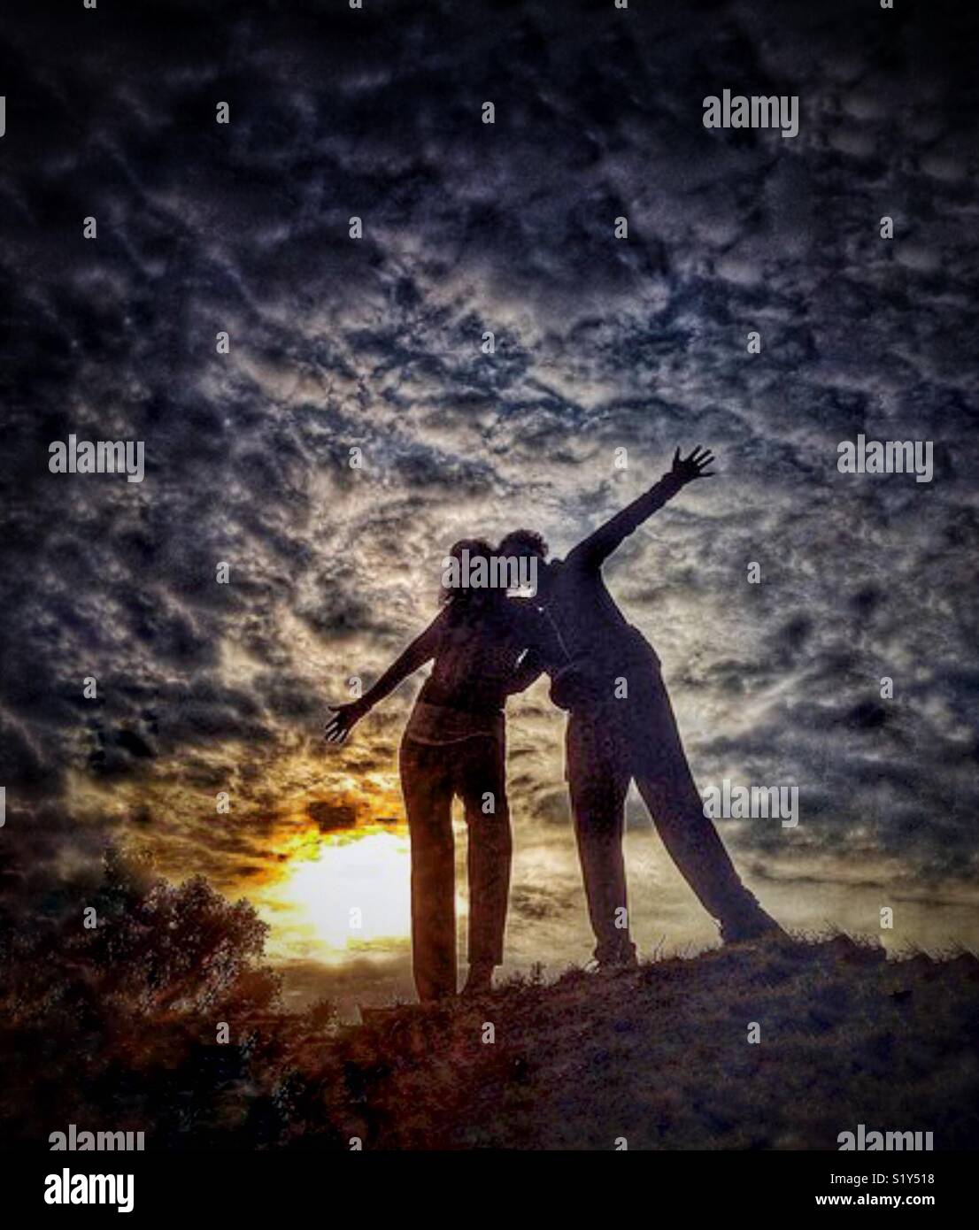 Sisters at Sunset - Smartphone Captured Stock Image