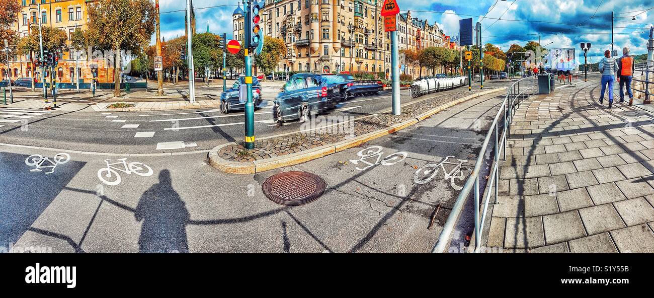 Cycle lane panorama, Stockholm, Sweden, Scandinavia - Smartphone Captured Stock Image
