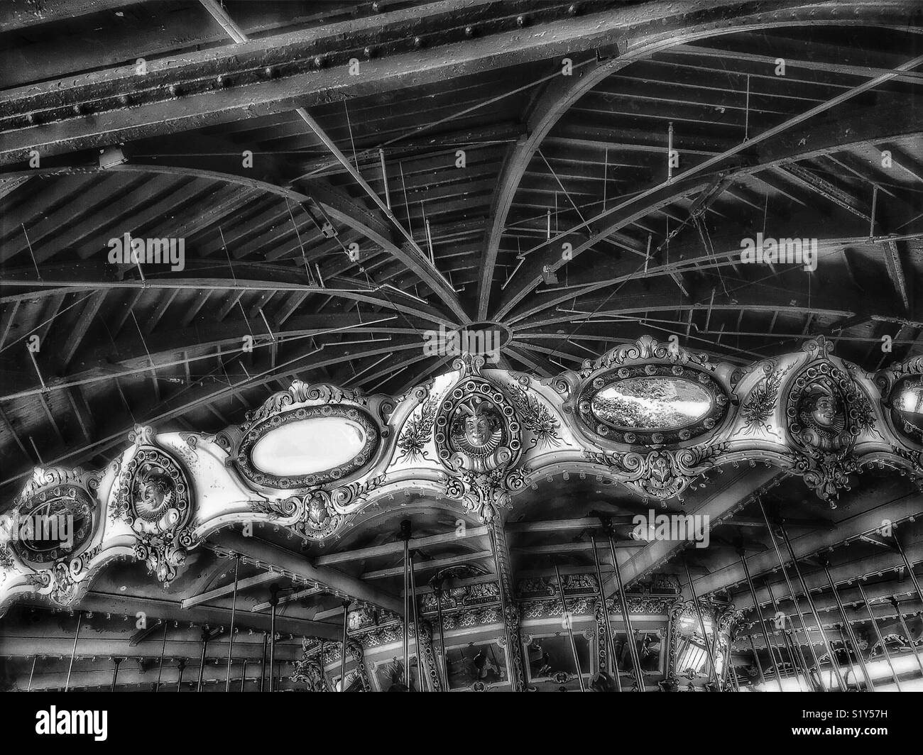 Vintage Carousel top in black and white - Smartphone Captured Stock Image
