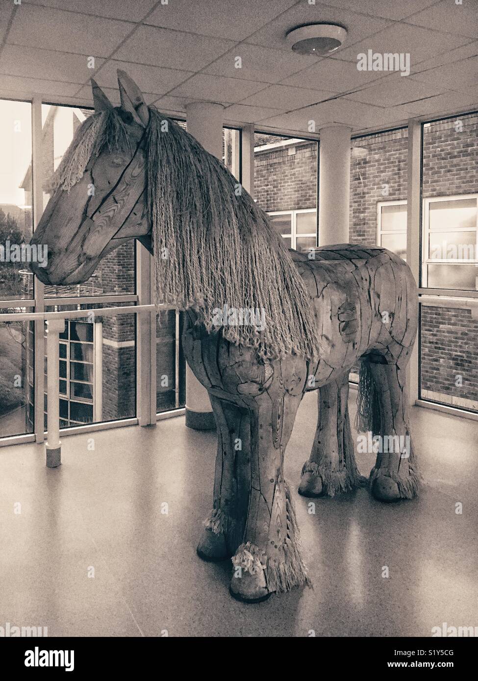 Wooden horse in Dorset County hospital Uk Stock Photo