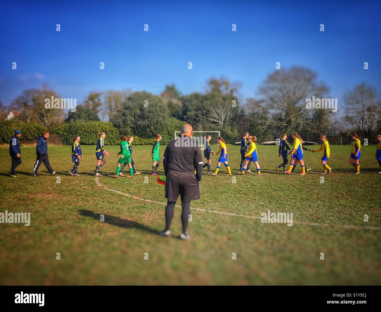 End of the game - girls’ football - Smartphone Captured Stock Image