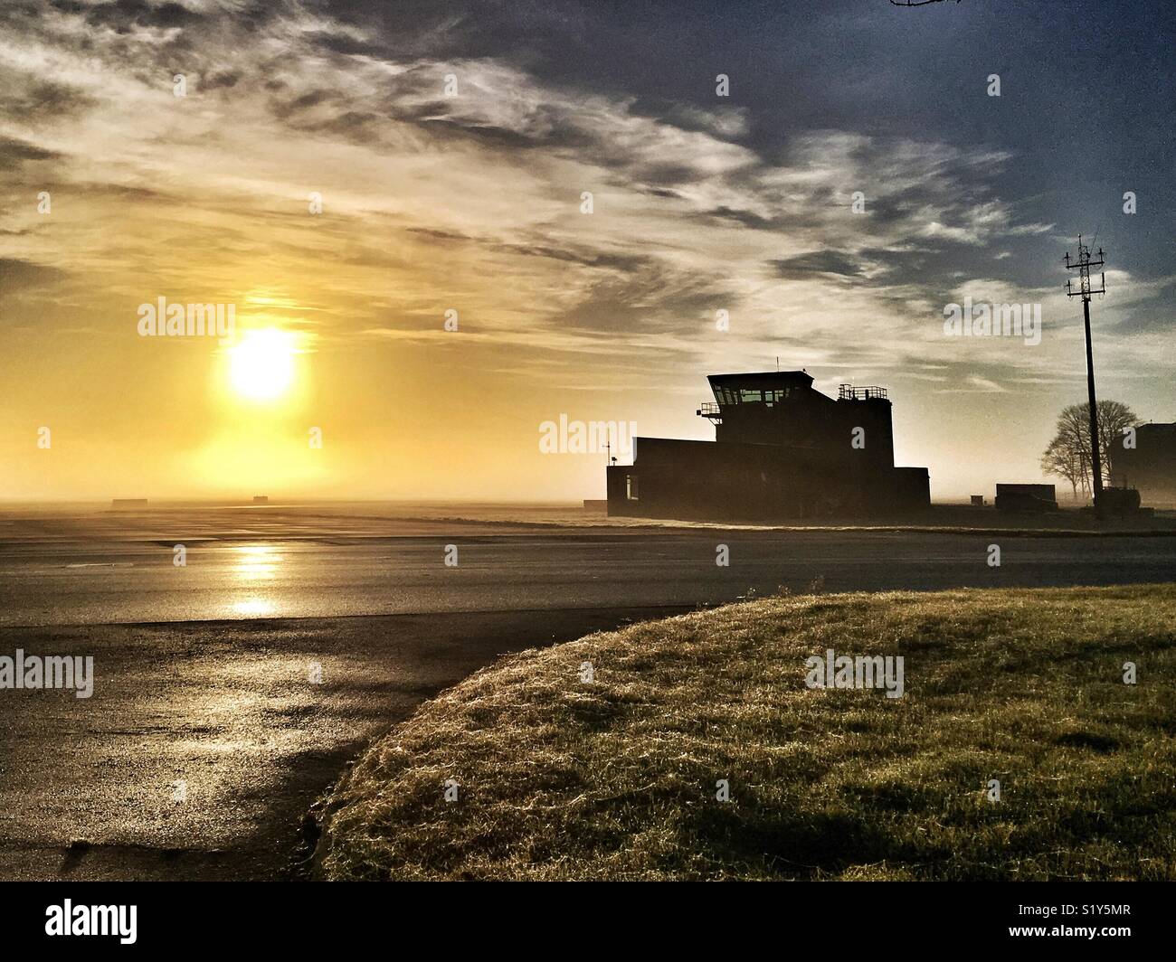 Air traffic control tower at dawn - Smartphone Captured Stock Image