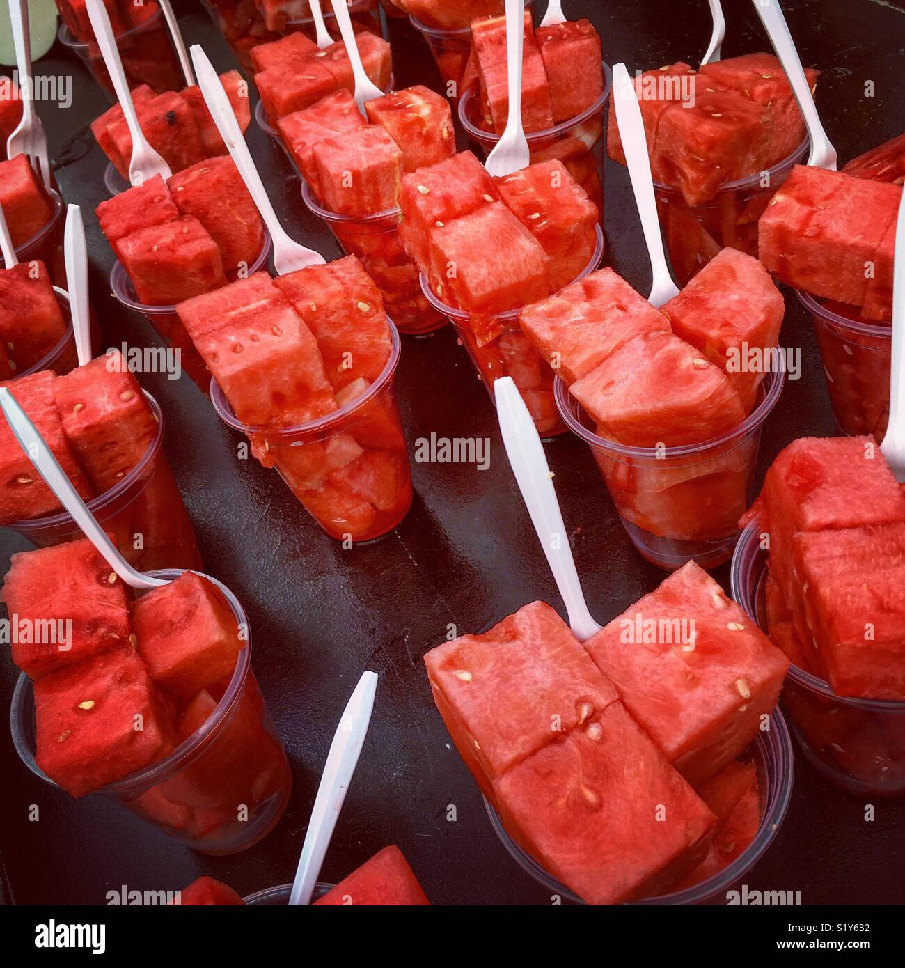 Watermelon In Cups Stock Photo Alamy