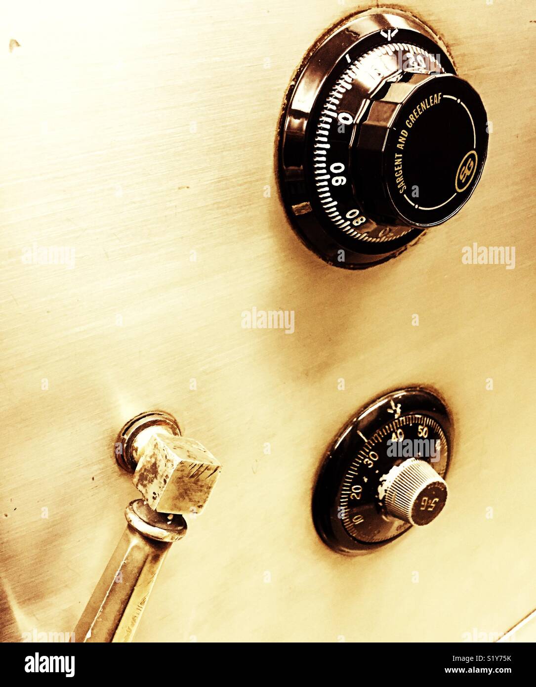 Dial combination lock safe in a financial institution, USA - Smartphone Captured Stock Image